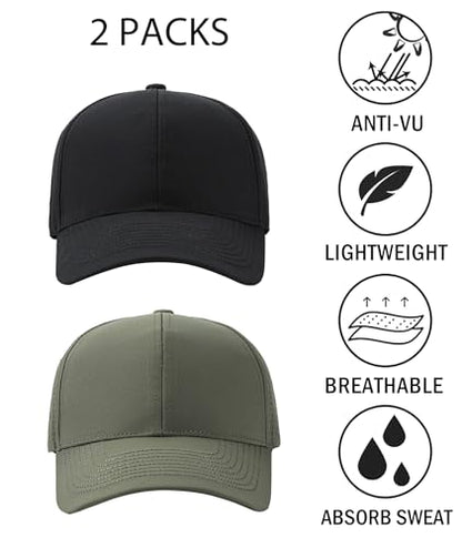 2 Pack Snapback Hats for Men Women Quick Dry Workouts Hat - color: Army Green + Black