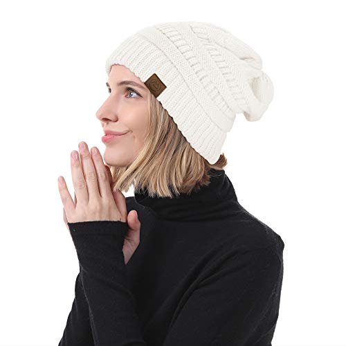 American Trends Winter Hats for Women 4 Pack Beanie Hats Caps Knit Chunky Slouchy Beanie Hats - color: Black&light Grey&white&beige