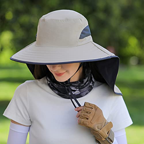 HUAMULAN Women Men Wide Brim Sun Hat Hiking Fishing Hats with Neck Flap - color: Hyp011-mise