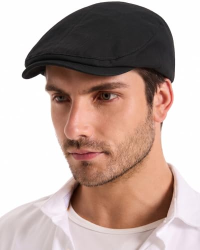 ZLYC Men Summer Flat Cap Scally Ivy Gatsby Newsboy Beret Driver Hat - color: Solid Black
