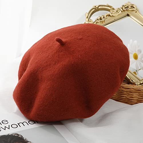 Women French Wool Beret Hats - Solid Color Classic Beanie Winter Cap - color: Thicker-caramel