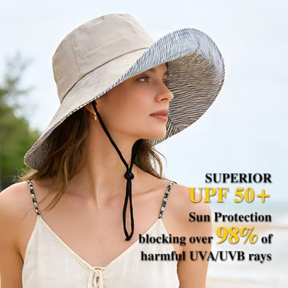 Sun Hats for Women Wide Brim Foldable Beach Hat UV UPF50+ Summer Sun Protection Bucket Hat for Outdoor, Gardening, Travel - color: Light Gray