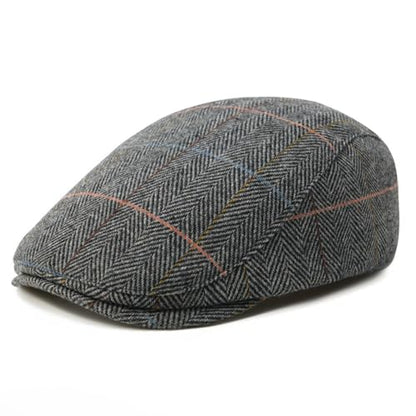 FEINION Men Wool Blend Flat Cap Tweed Newsboy Ivy Hat - color: Plaid Grey