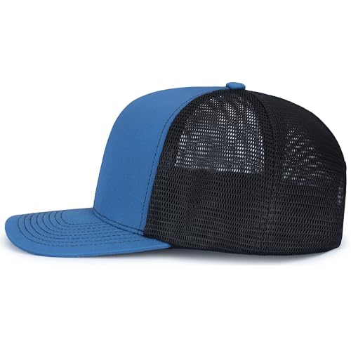 Pacific Headwear Contrast Stitch Trucker Pacflex Snapback Cap - color: Ocean Blue/Lt Charcoal/Ocean Blue
