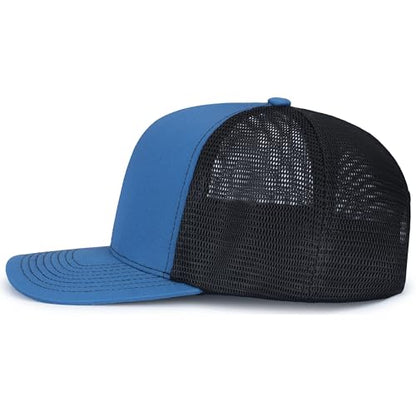 Pacific Headwear Contrast Stitch Trucker Pacflex Snapback Cap - color: Ocean Blue/Lt Charcoal/Ocean Blue