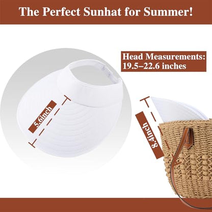Pleneal Sun Hats for Women Wide Brim Sun Visor Hat Foldable Ponytail Cap - color: White