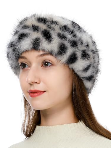 LA CARRIE Faux Fur Headband with Stretch Women's Winter Earwarmer Earmuff - color: Black Leopard Printed