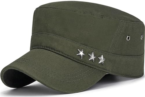 Cadet Hat Flat Top Hats Army Military Caps for Men Women - color: Green D
