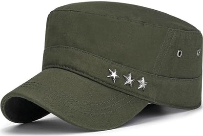 Cadet Hat Flat Top Hats Army Military Caps for Men Women - color: Green D
