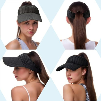 Sun Visor Hats, Wide Brim Sun Hats with UV Protection, Knitted Running Visors for Women - Ponytail Friendly, Quick Drying - color: 6pc-1