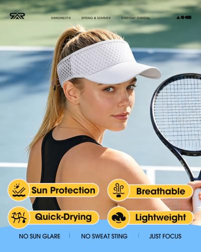SUNMECI Mesh Breathable Sports Visor - Men Women Adjustable Lightweight Quick Dry Sun Hat for Tennis, Golf, Running - color: White