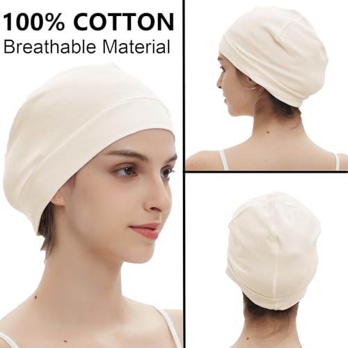 100% Cotton Skull Caps Beanie Bald Sleeping Hats for Men Women - color: 3pieces-beige,light Purple,pink