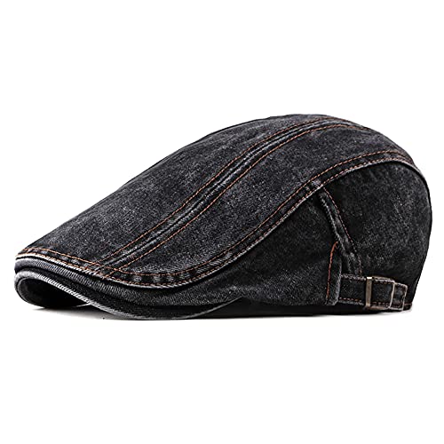 Quanhaigou Men's Cotton Flat Ivy Gatsby Newsboy Driving Hat Adjustable Irish Cabbie Ivy Driving Hunting Cap - color: Black Distressed Denim