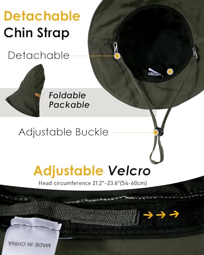 Waterproof Bucket Hats for Women Men Foldable Brim UPF 50+ Floppy Cowboy Rain Hat UV Protection Boonie Sun Hats for Hiking Army Green