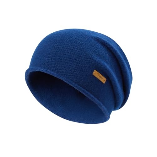 100% Merino Wool Slouchy Beanie Hat, Women Warm Winter Caps Soft, Ladies Breathable & Cozy Stretchy Knitted Skull Cap - color: Dark Blue