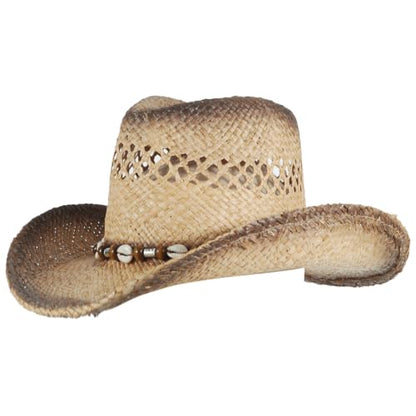 Straw Cowboy Cowgirl Hats for Women Men Summer Beach Hat Shapeable Brim - color: Dark Shell