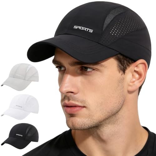 Cmonie 3Pcs Quick Dry Baseball Hat Breathable Sport Cap - color: 3pcs-black&white&gray-c