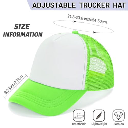 Ultrafun 10 Pack Trucker Hat Mesh Sublimation Blank Hats Adjustable Baseball Caps Hats for Men Women - color: Neon Green White