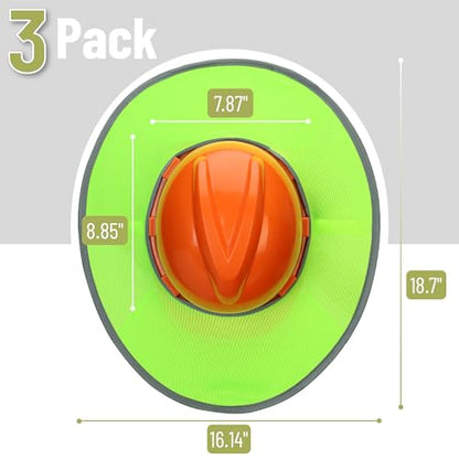 UNCO- Hard Hat Sun Shield, Full & Standard Brim Mesh Sunshade High Visibility Reflective, Hard Hat Sun Shade, 3 Green Hats - color: Green, size: 3 Pack