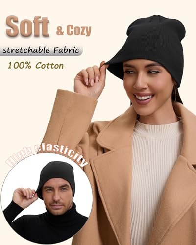 100% Cotton Beanie Hat for Men Women Cuffless Warm Winter Hats - color: 1pcs-black