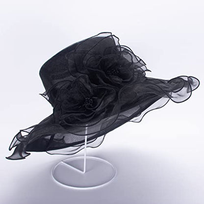 Lawliet Womens Dressy Wide Brim Church Wedding Occasion Sun Hat A613 - color: Black