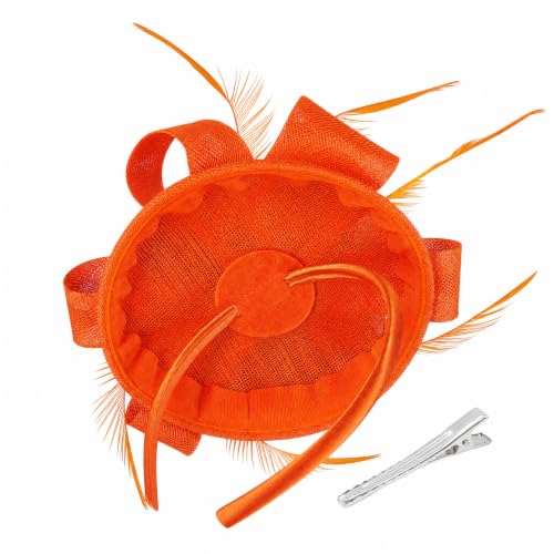 Flower Fascinator Hat Headband Clip for Women Tea Party - color: Orange-02