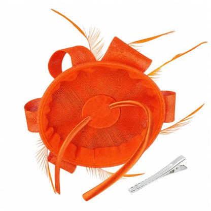 Flower Fascinator Hat Headband Clip for Women Tea Party - color: Orange-02