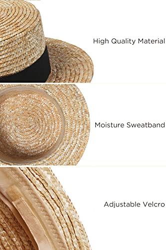 BABEYOND Men's Straw Boater Hat, 1920s Gatsby Summer Costume Accessory - color: Black, size: Large-X-Large