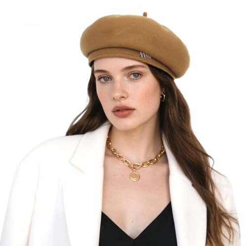 Women French Wool Berets,Winter Hats Fashion Solid Color Ladies Beret Caps - color: Khaki