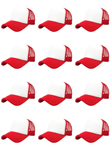 12 Pack Sublimation Hats for Men Blank Trucker Hats Bulk Snapback Mesh Women Baseball Caps DIY Custom 18 Colors - color: Red and White