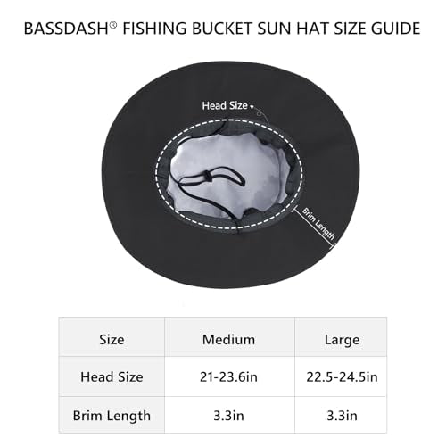 BASSDASH UPF 50+ Fishing Sun Hat Water Resistant Unisex Wide Brim Bucket Boonie Hat for Hiking Camping Safari FH15 - color: Light Grey Camo, size: Medium
