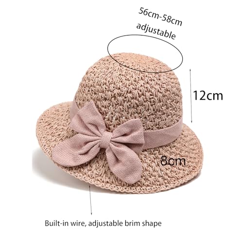 Beach Straw Sun Hat for Women French Foldable Summer Beach Wide Brim Hat Travel Straw Fedora Hat - color: Pink