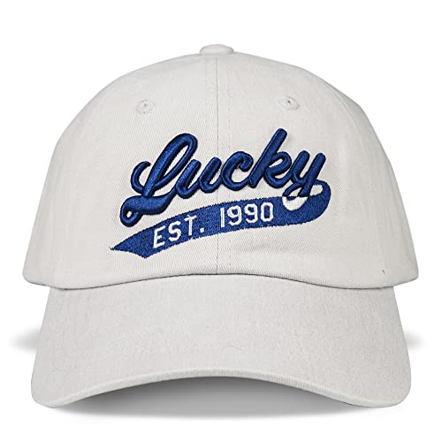 Lucky Brand Classic Cotton Adjustable | Dad Hat | Baseball Cap | Golf | Fishing | Low Profile | 5 Panel Design - color: 1990 Embroidered - Light Grey