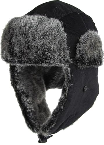 Wool Blend Aviator Trapper hat Trooper Ear Flaps Ushanka Eskimo Russian Warm Winter Cold… - color: 2. Black Corduroy