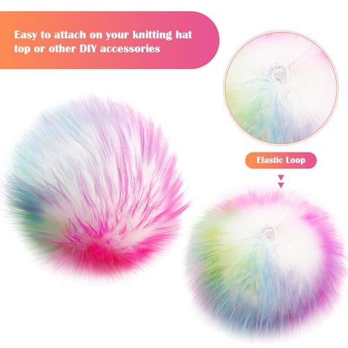 Tatuo 16 Pcs Faux Fur Pom Poms for Hats, Rainbow Color - color: Rainbow Color