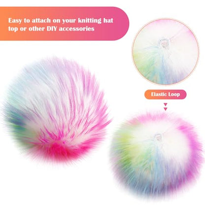 Tatuo 16 Pcs Faux Fur Pom Poms for Hats, Rainbow Color - color: Rainbow Color
