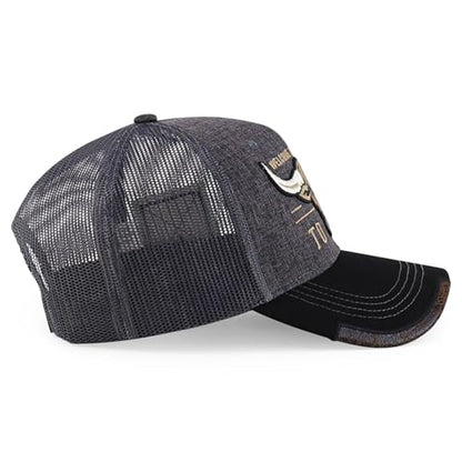 Trendy Apparel Shop Bull Embroidered Western Snapback Trucker Cap - color: Charcoal Black 2