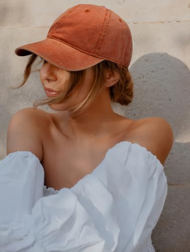 Edoneery Baseball Cap for Men and Women, Low Profile Washed Cotton Dad Hat - color: Orange