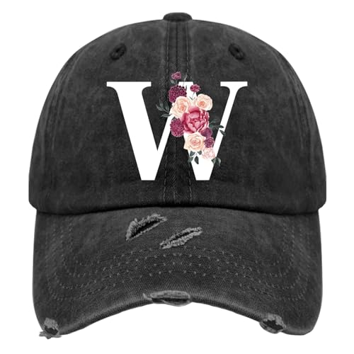 Custom Initial Letter Baseball Cap for Women, Personalized A-Z Monogram Washed Distressed Hat for Mom Gift - color: Classic Alphabetes A-z Cute Letter Caps Cute Baseball Hat 23