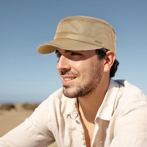 Initlove Cadet Army Cap for Men Women Military Hat Mesh Flat Top Hats for Summer - color: Khaki
