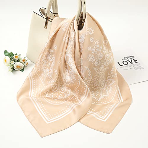 VANLINKER 27.5 Inches Silk Head Scarf for Women Men Vintage Bandanas Satin Hair Scarf Silk Wrap Neck Square Scarves VL9549 - color: C8 Oatmeal