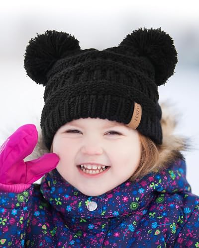 FURTALK Baby Winter Knitted Beanie Hat Soft Warm Pom Poms Toddler Skull Cap - color: Black+white+grey, size: 0-12 Months