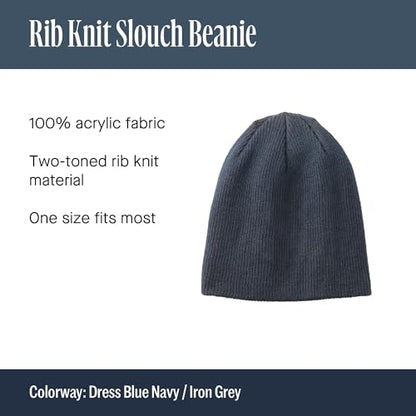 Port Authority Ribbed Knit Slouchy Winter Beanie Hat for Men & Women