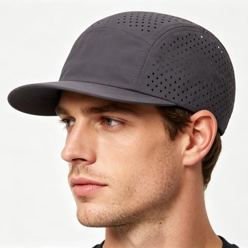 COOLSOME Five Panels Hat Basic Daily Wear Breathable Mesh Airy Quick Dry Cap - color: Laser Mesh/Gray+black L Size 60-62cm
