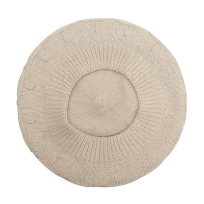 ZLYC Women French Beret Hat Reversible Solid Color Knit Warm Artist Cap - color: Cable Knit Beige