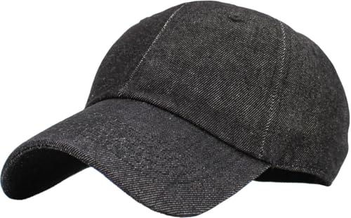 KBETHOS Classic Unisex Cotton Adjustable Low Crown Baseball Cap – Plain Dad Hat - color: Black Denim