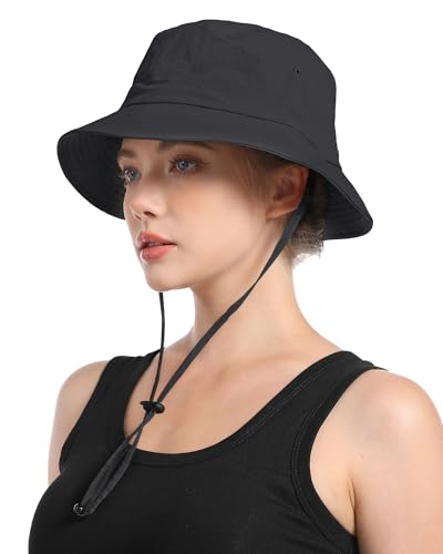 Waterproof Bucket Hat Outdoor Hat for Women Men UV Protection Sun Hat Packable Fishing Hat - color: Black