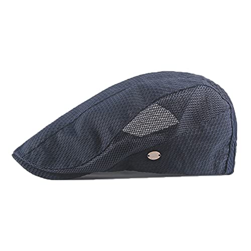 FASHIXD Mens Mesh Flat Caps Light Summer Beret Hat Breathable Newsboy Ivy Cap Cabbie Adjustable - color: Dark Blue