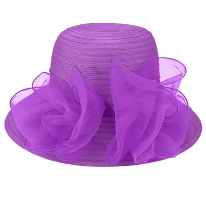 DRESHOW Lady Derby Dress Church Bowler Cloche Hat Bowknot Organza Bridal Cap for Wedding - color: 1 Pack Bowler Hat: Dark Purple