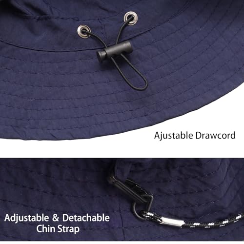 Bucket Rain Hat with Chin Strap Quick Dry Outdoor Bucket Hats for UV Protection Boonie Sun Hat Men Women - color: Navy